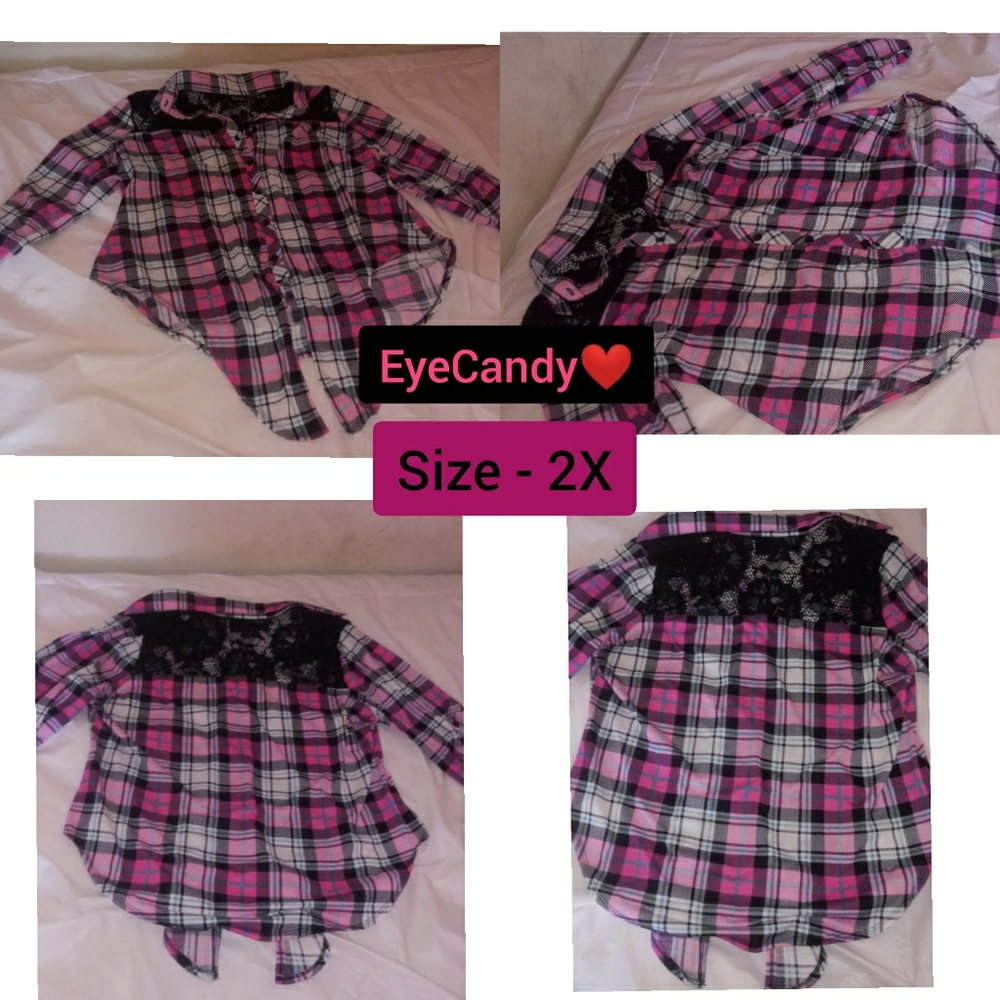 EYE CANDY! ❤ Flannel Pink Top button down 2Xl